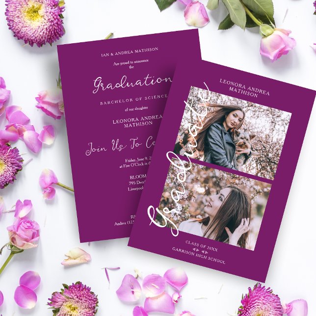 Colorful Purple Trendy 2 Photos Fancy Script Invitation (Creator Uploaded)