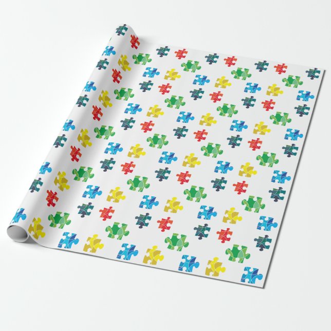 Colorful puzzle piece design wrapping paper (Unrolled)