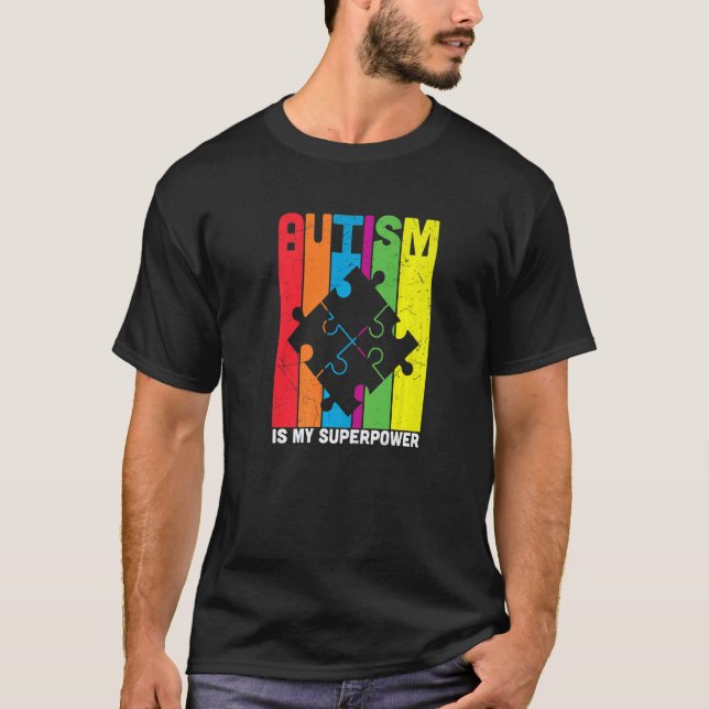 colorful puzzle pieces Autism Awareness Peace Auti T-Shirt (Front)