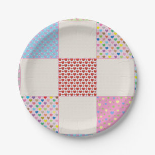 Colorful quilt squares paper plate