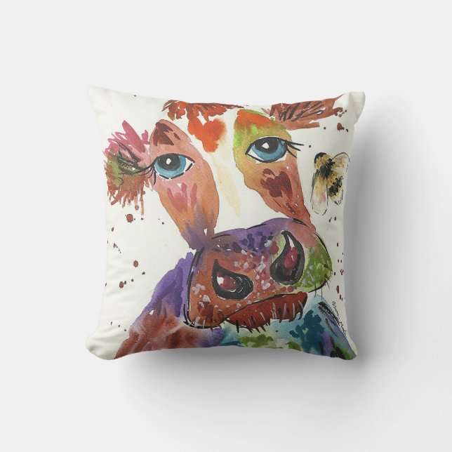 Colorful, Quirky Cow Cushion (Front)