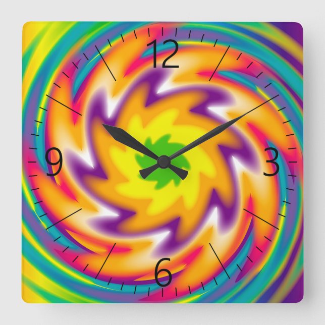 Colorful radial pattern square wall clock (Front)