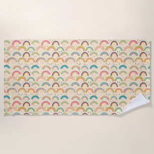 Colorful Rainbow and Diamond Seamless Pattern Beach Towel
