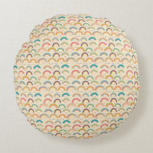 Colorful Rainbow and Diamond Seamless Pattern Round Cushion