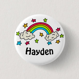 Colorful Rainbow and Stars Kids Name 3 Cm Round Badge