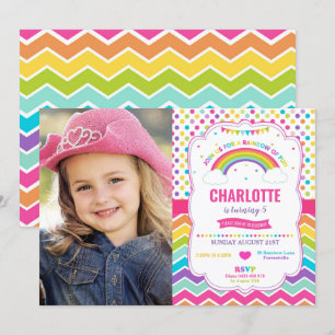 Colorful Rainbow Birthday Party Girl Photo Invitation