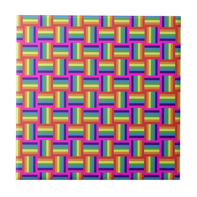 Colorful Rainbow Block Pattern Ceramic Tile (Front)