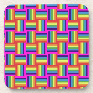 Colorful Rainbow Block Pattern Coaster