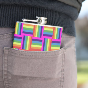 Colorful Rainbow Block Pattern Hip Flask