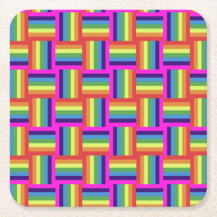 Colorful Rainbow Block Pattern Square Paper Coaster