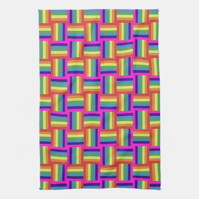 Colorful Rainbow Block Pattern Tea Towel (Vertical)