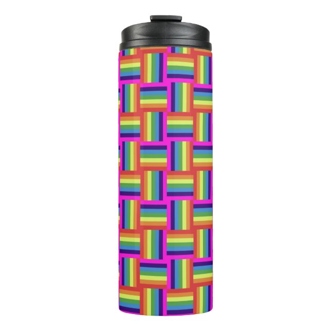 Colorful Rainbow Block Pattern Thermal Tumbler (Front)
