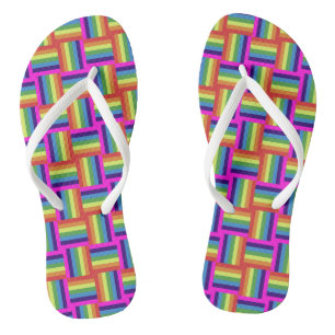 Colorful Rainbow Block Pattern Thongs
