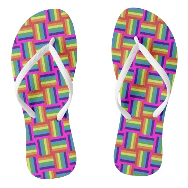 Colorful Rainbow Block Pattern Thongs (Footbed)