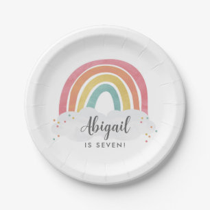 Colorful Rainbow Calligraphy Kids Birthday Paper Plate