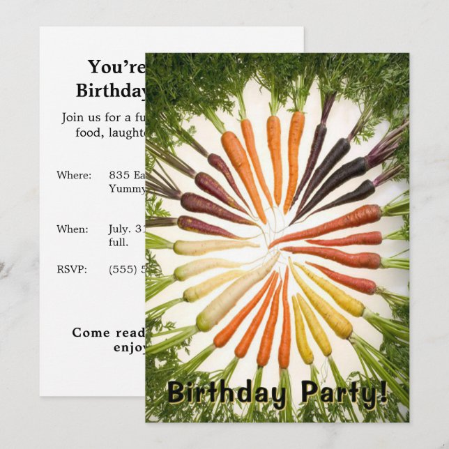 Colorful Rainbow Carrot Food Theme Birthday Party Invitation (Front/Back)