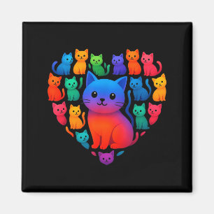 Colorful Rainbow Cats Heart Valentines Day Cat Gra Magnet