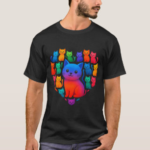 Colorful Rainbow Cats Heart Valentines Day Cat Gra T-Shirt