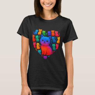 Colorful Rainbow Cats Heart Valentines Day Cat Gra T-Shirt