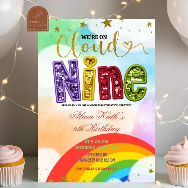 Colorful Rainbow Cloud Nine Birthday Invitation (Creator Uploaded)