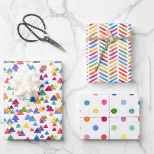 Colorful Rainbow Confetti Triangle Zigzag Dots Wrapping Paper Sheet