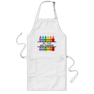 Colorful Rainbow Crayons Art Teacher Personalized Long Apron