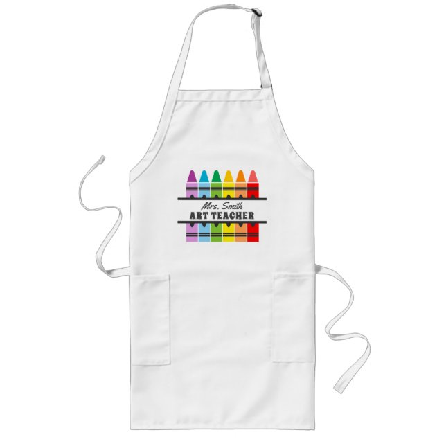 Colorful Rainbow Crayons Art Teacher Personalized Long Apron (Front)