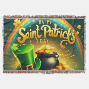 Colorful rainbow gold Saint Patrick's Day Throw Blanket