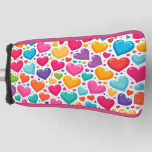 Colorful rainbow hearts Valentines Golf Head Cover