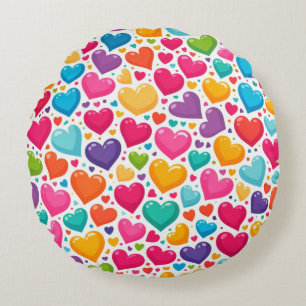 Colorful rainbow hearts Valentines Round Cushion