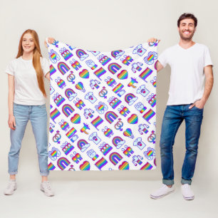 Colorful Rainbow Icon Patterns Fleece Blanket