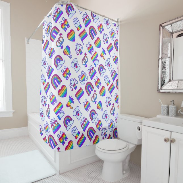 Colorful Rainbow Icon Patterns Shower Curtain (In Situ)