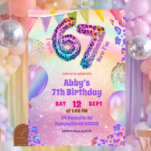 Colorful Rainbow Leopard 67 Birthday Invitation