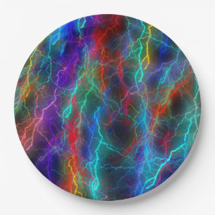 Colorful Rainbow Lightning Storm Paper Plate