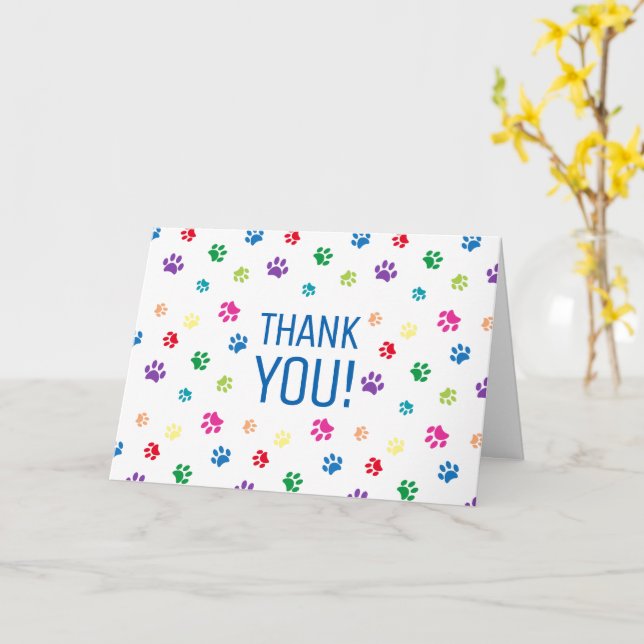 Colorful Rainbow Painted Paw Prints | Thank You Card (Yellow Flower)