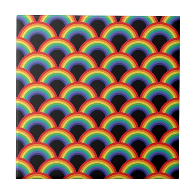 Colorful Rainbow Pattern Ceramic Tile (Front)