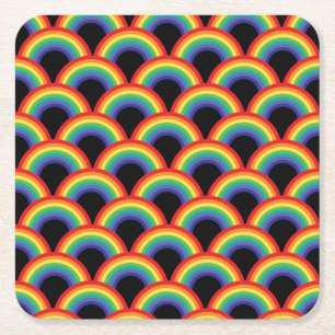 Colorful Rainbow Pattern Square Paper Coaster