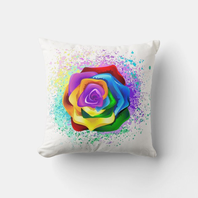 Colorful Rainbow Rose Cushion (Front)