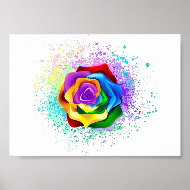 Colorful Rainbow Rose Poster (Front)