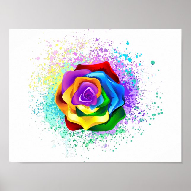 Colorful Rainbow Rose Poster (Front)