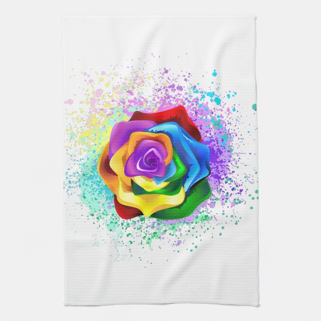 Colorful Rainbow Rose Tea Towel (Vertical)