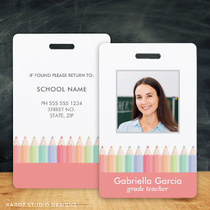 Colorful Rainbow School Teacher Photo ID badge