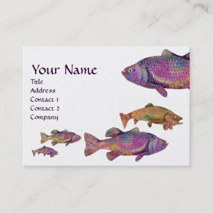 COLORFUL RAINBOW TROUT MONOGRAM, White Pearl Business Card