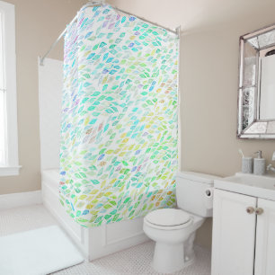Colorful Rainbow Watercolor Leaf Feather Pattern Shower Curtain