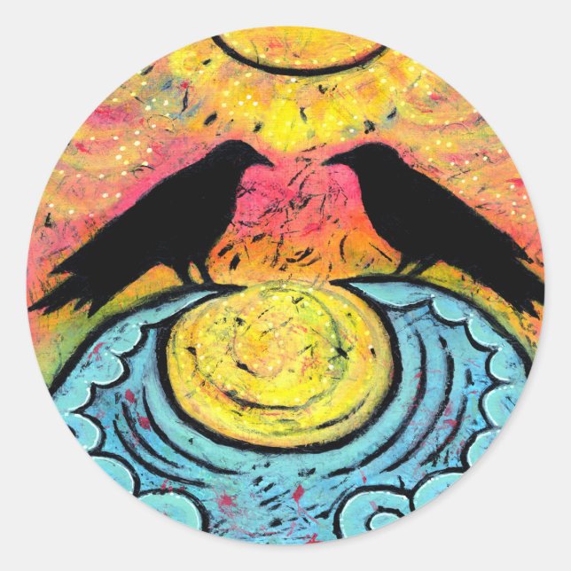 Colorful Raven on Ocean Waves Sticker (Front)