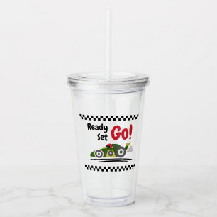 Colorful Ready Set Go Green Race Car Acrylic Tumbler
