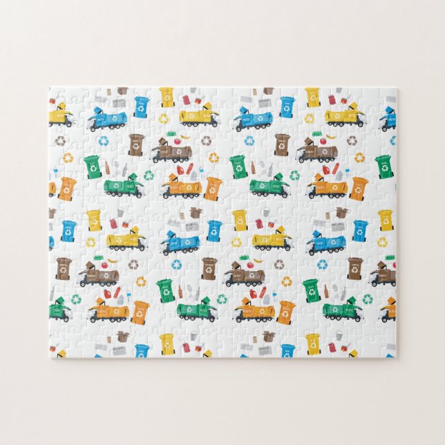 Colorful Recycling Garbage Trucks & Bins Jigsaw Puzzle (Horizontal)