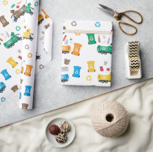 Colorful Recycling Garbage Trucks & Bins  Wrapping Paper