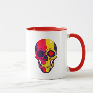 Colorful red and yellow skull in pop-art style. mug
