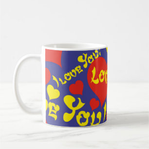 Colorful Red, Blue and Yellow Love and Hearts Coffee Mug